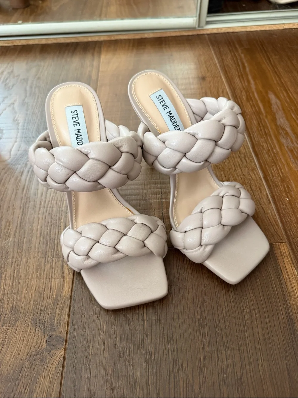Steve Madden Kenley Taupe Braided Double-Strap Stiletto Sandals